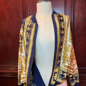 Vintage Peter Popovitch Bomber Jacket – Navy & Gold Baroque